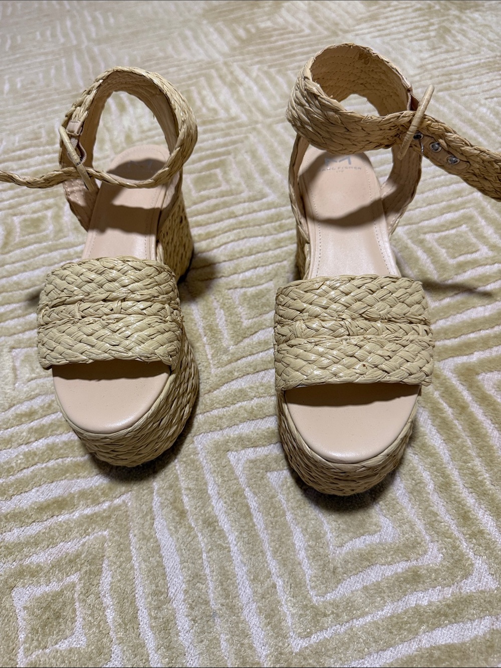 Woven Platform Ankle-Strap Sandals in Natural